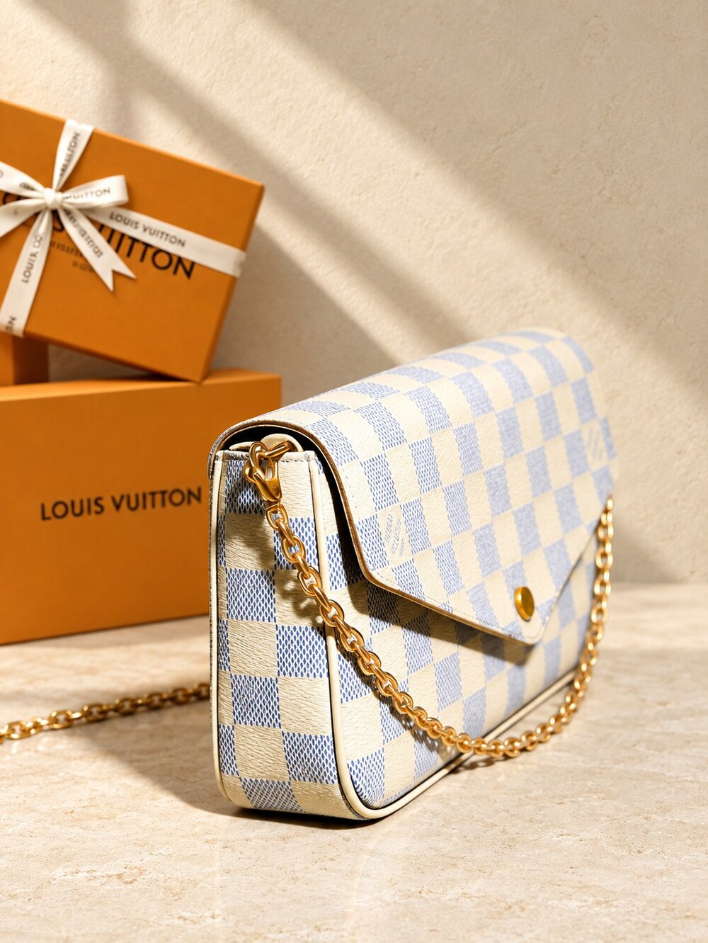 Louis Vuitton Damier Azur Felicie Pochette Chain Crossbody Bag - Picture 3 of 7